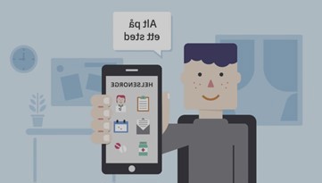 Vi ser en illustrasjon av en person som holder en telefon i hånden.